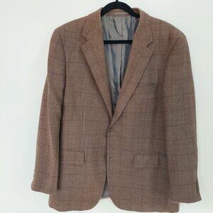 Bellissimo Men's Brown Plaid Blazer Pure Wool Size 42R (US XL)